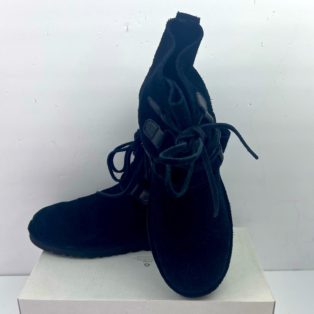 UGG NEUMEL SHEEPSKIN BLACK SUEDE LACE UP HIKING BOOTS, WOMEN’S 9